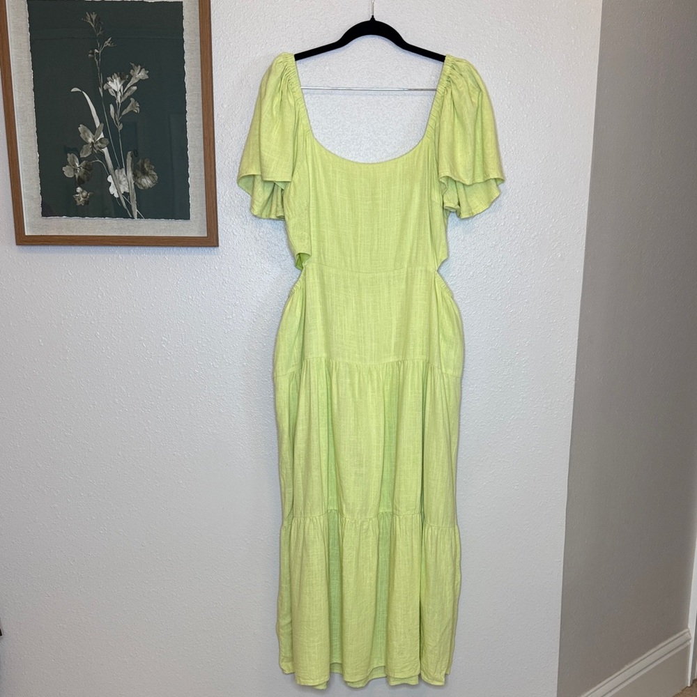 Greylin Cutout Midi A Line Dress Celery Green - Large - Picture 4 of 17